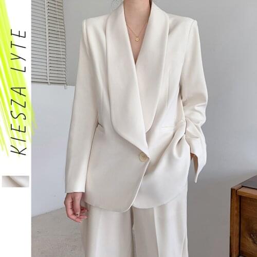 Spring Business Pants Set Two Piece Suits Off White Long Sleeve Blazer Minimalist Elegant OL Blazer Sets Fashion Office Wear