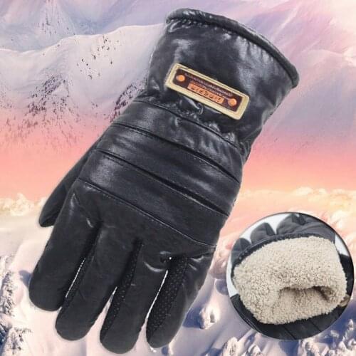 Winter Thicken Fleece Warm Mens Big Size Leather Driving Gloves Sport Moto Cycling Non-slip Thick Velvet Inside Riga Gloves A79