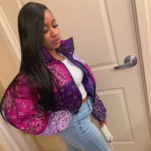 Winter Print Padded Puffer Jacket Women 2020 Outwear Thick Warm Hooded Down Jacket Women Clothes Slim Short Cropped Bubble Coat