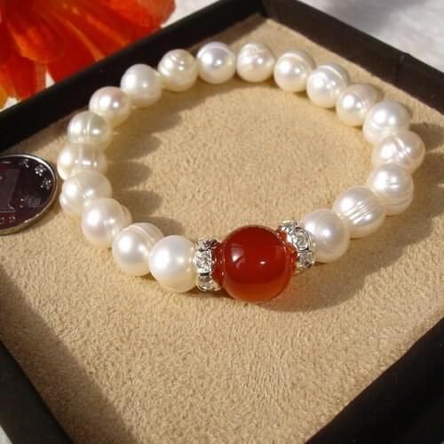 2 COLOR!!! 8-9MM Big Size Charm Fresh Water Pearl Bracelet with LUCKY Jewerly ELASTIC Bangle Fashion Jewellery, 30pcs/lot