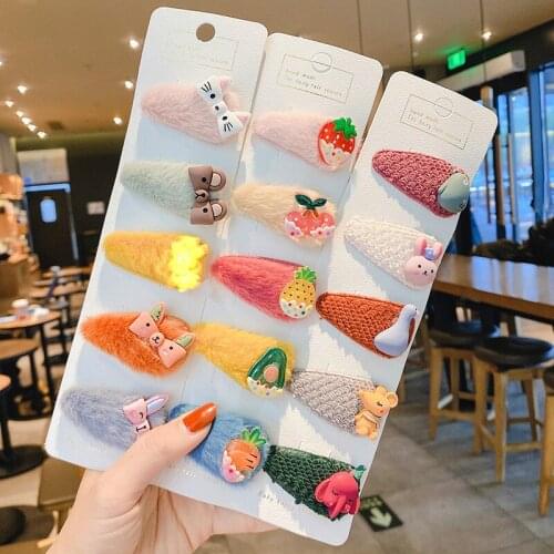 5/10 Pcs/Set Children Cute Cartoon Fruit Flower Ornament Hair Clips Girls Knitting Bow Barrettes Hairpins Kids Hair Accessories