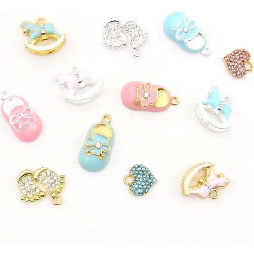 6pcs Free shipping full rhinestone hamsa heart horse shoes baby feet Islam baby gold charms pendant for pins