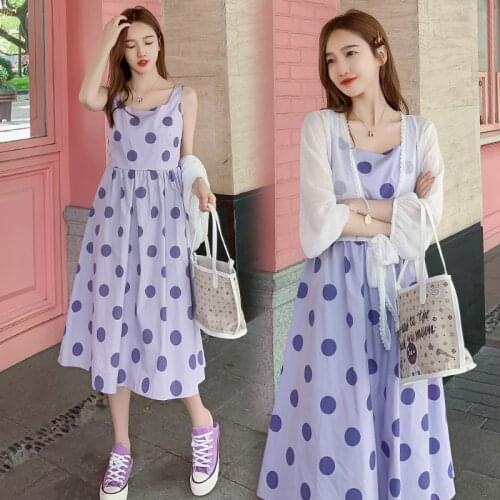 6829# Maternity Clothes Stylish Polka Dot 2Pcs Maternity Dress Set Clothes for Pregnant Women Slimming Pregnant Women Suit