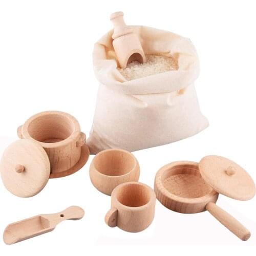 8pcs Wooden Montessori Cutlery Pretend Play Tea Set Wooden Educational Activity Kitchen Food Toy Inspired Wooden Child Toys