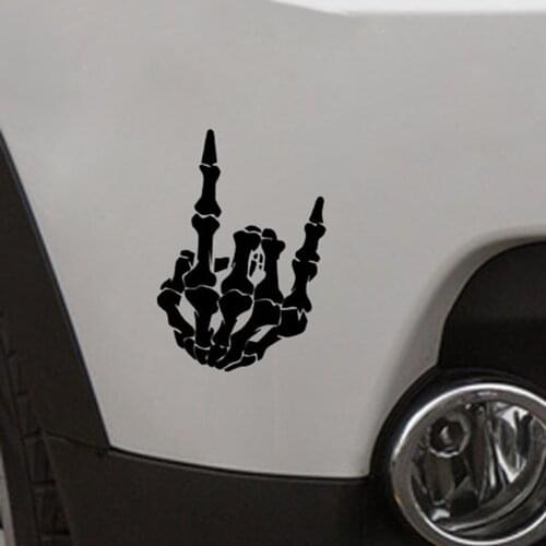 Car Styling Skeleton Middle Finger Sticker Skull Bone Bone Off Car Vinyl Decal Large 7 inch Tall