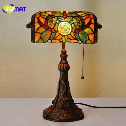 FUMAT Stained Glass Table Lamps Quality Luxury Dragonfly Glass Shade Lightings Living Room Bedside Lampe Decor Table Lights