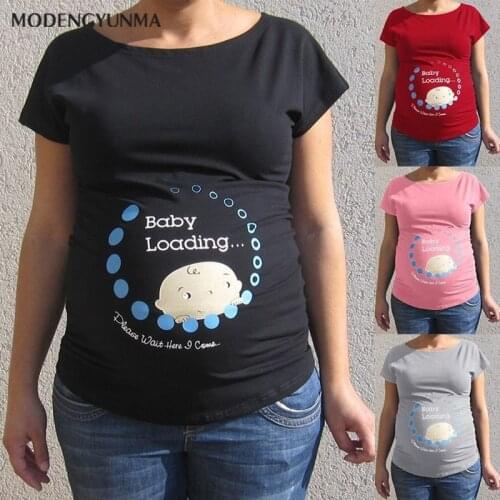 Maternity T-shirt Baby Loading Summer Pregnancy Tops Women Pregnant Baby Printed Plus Size Funny T-Shirt Maternity Lady Tops