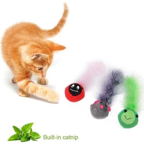 Pet Cat Toys Feather Rainbow Ball Toy Cats Small Funny Playing Toys For Cats Kitten