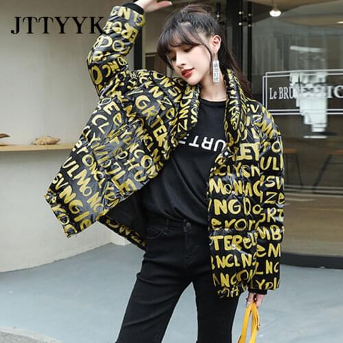 JTTYYK Winter Short Parka %90 white duck Down Coat Women new Thick Letters Loose Bread shiny Winter Down Jacket Women Streetwear