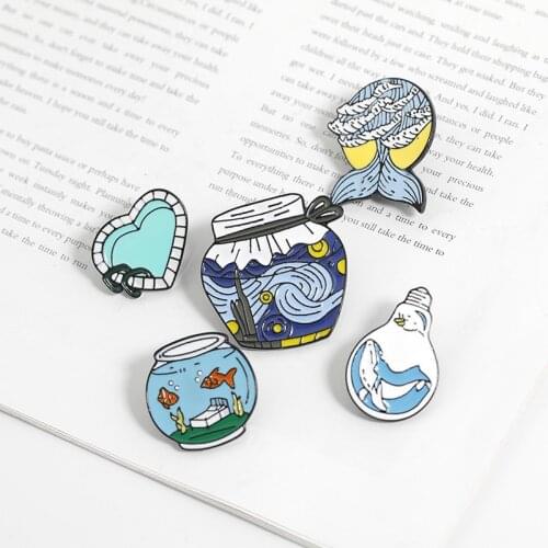 Cute Cartoon brooch fish tank pool light bulb whale For Women Girls Fashion costume badge collar pin Jewelry Gifts