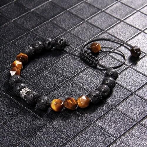 Fashion Men Bracelet Adjustable Natural Lava Stone Bracelet Faceted Tiger Eye Beaded Braided Bracelet Yoga Jewelry for Women Men