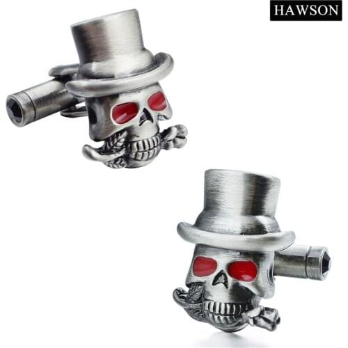 HAWSON Brand Trendy High Quality Cufflinks Skull for Men with Red Crystal Cufflinks Wholesale