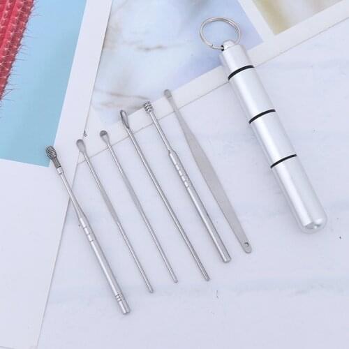 6pcs/7Pcs Ear Wax Pickers Stainless Steel Earpick Wax Remover Curette Ear Pick Cleaner Ear Cleaner Spoon Care Ear Clean Tool New