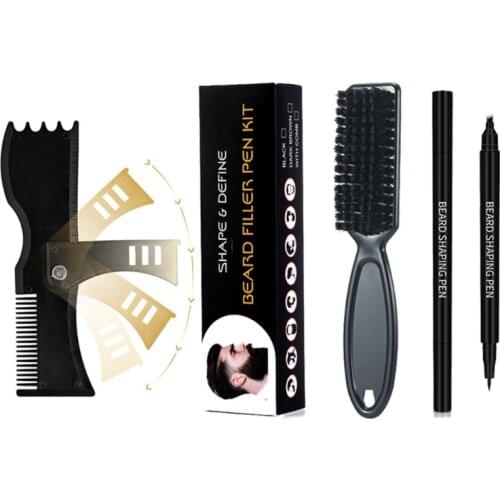 4 Fork Tips Beard Shaper Shaping Pen Filler Styling Brush Scissors Set for Men
