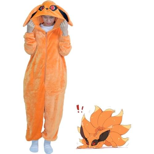 SQUANCH KIGURUMI Fox Onesie Anime kyuubi Kurama Women Pajama Winter Home Wear Flannel Soft Warm Suit Halloween Outfit Unisex