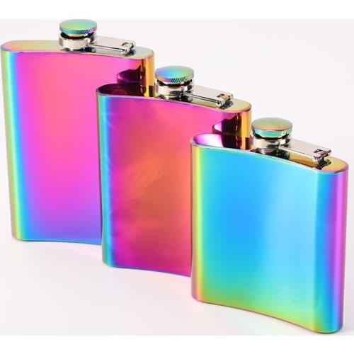 6oz 7oz 8oz Portable Stainless Steel Hip Flask Whiskey Wine Pot Cover Bottle Travel Drinkware Gradient Color Rainbow Flagon