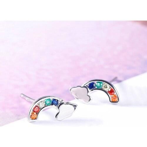 Simple and Sweet Rainbow Studs Earrings Women Exquisite Zircon Studs Earrings Fashion Elegant Princess Charm Studs Earrings