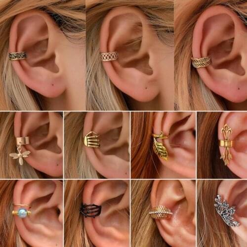 Vintage Ear Clip Earrings Korean Crystal Clip Earrings For Women Gold Silver Color Earing Without Hole Jewelry Fake Earring Gift