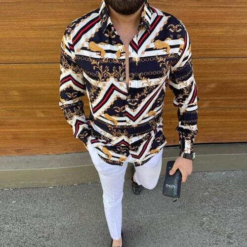 Mens Shirts Trendy Fashion Print Slim Long Sleeve Shirt Men Shirts Summer Rhinestone Shirt Mens Fashion Clothing Trends