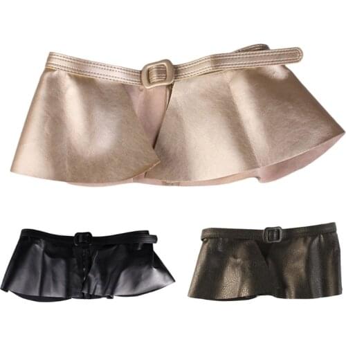Wide Gold Black Belt Women Metal Decorated Belts Pu Leather Ruffle Skirt Peplum Waistband Cummerbunds Female Dress Strap