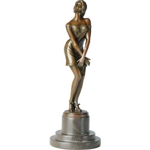 Lovely Woman Statue Hot Cast Bronze Cute Girl Sculpture Figurine Modern Art Deluxe Home Decor Ornament