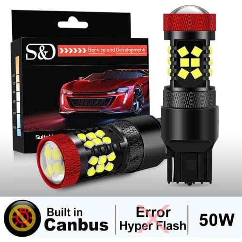 2Pcs T20 LED CANBUS Bulb No Hyper Flash 7443 7440 W21/5W LED W21W P21/7W Car Lights Amber Yellow Red Turn Signal Reverse Lamp