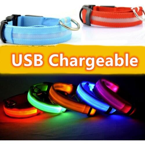 USB Rechargeable LED Dog Collar Night Safety Flashing Glow Pet Dog Cat Collar With Usb Cable Charging Dogs Accessory