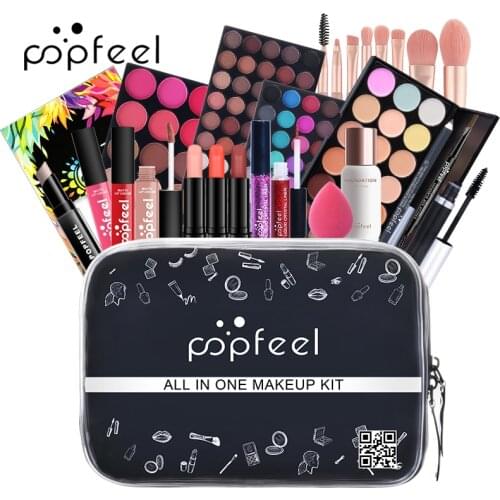 All In One Professional Cosmetic Bag (Eyeshadow, LiGloss,Lipstick,Brushes,Eyebrow,Concealer,Mascara) 24 PCS Beauty Makeup Kit