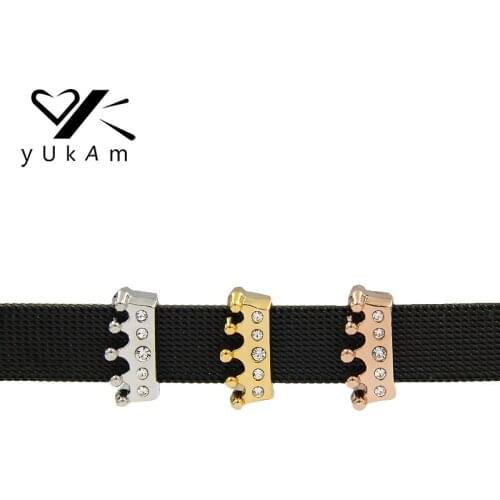 YUKAM Jewelry Crystal Rhinestones King Queen Princess Crown Slide Charms Keeper for Stainless Steel Mesh Keeper Bracelets Making