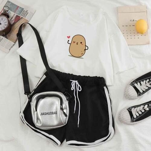 Shorts Suit Set Women Pajamas Set Sleepwear Pajamas Lounge Wear Set for Women Lounge Wear 2021 Red Heart Potato Print Cute Suit