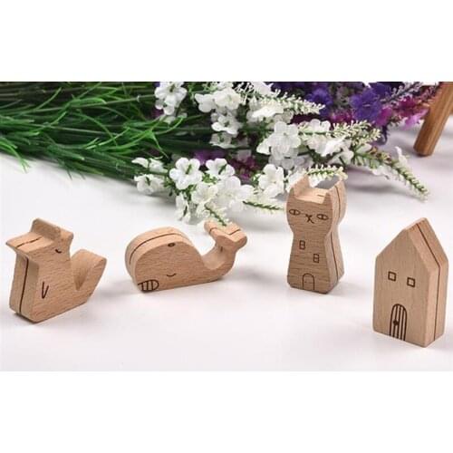 1pc Cute Wooden Animals Card Holder Fox Cat House Whale Shape Picture Clip Memo Photo Paper Clip Holder Home Table Decoration
