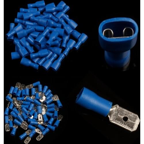 100PCS Blue Assorted Female + Male Bullet Butt Connector Insulated Crimp Wire Terminals kit 16-14 AWG