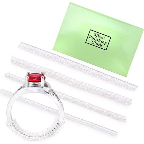 20PCS/Set Ring Size Adjuster,Invisible Spiral Transparent Tightener Set For Loose Ring Resize Jewelry Tools With Polishing Cloth