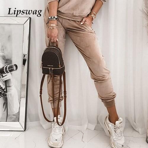2020 Winter Warm Soft Velvet Pants Elegant Solid Slim Fit Trousers Autumn Casual High Waist Ladies Elegant Sweatpant Streetwear