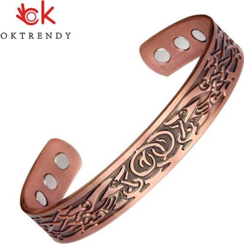 3000 Gauss Magnet Pure Copper Bracelet Men Energy Magnetic Adjust Cuff Bracelet Femme Vintage Carving Wide Bracelets Bangles