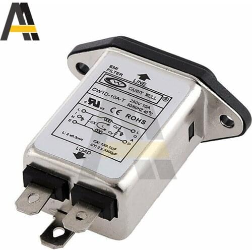 Single-phase T-socket AC 115V-250V Anti-interference EMI Purifier CW1D-T10A-T Power Supply Filter IEC Socket Panel Power Filter