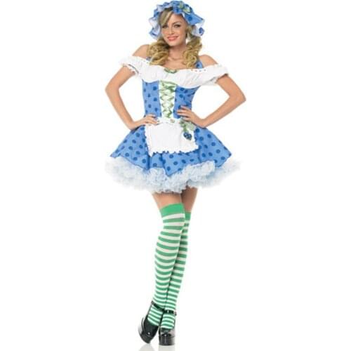 Free Shipping Hot blue Dress maid costume sexy beer girl cosplay Sexy halloween costume stage cosplay 2018 maid women costume