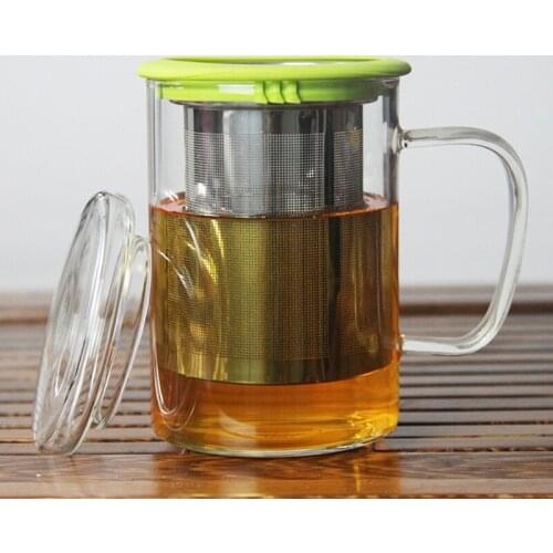 400ML stainless steel filter tea mug With aprons Leak-proof Heat-resistant glass three-piece tea cup Simple and portable busines