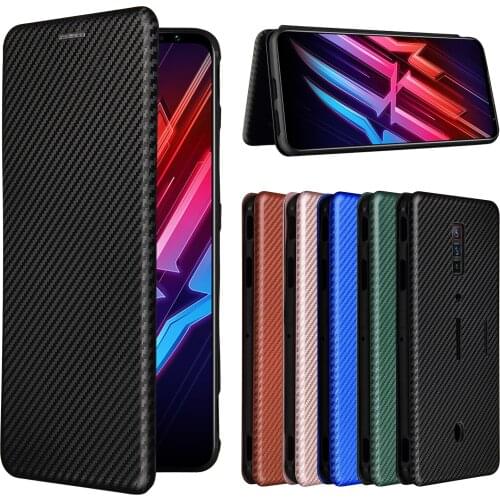 For ZTE Nubia Red Magic 6 Pro Case Carbon Fiber Flip Case for ZTE Nubia Red Magic 6 Luxury Magnetic Wallet Card Slot Cover