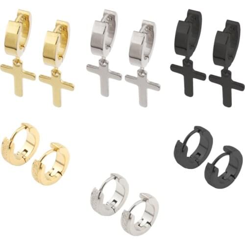 Fnixtar 6Pairs/Lot Fashion Cross Rhinestone Stud Earrings Mirror Polish Earrings Stainless Steel Earrings For Womens Girls Gift