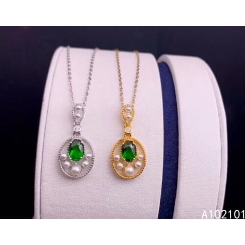 KJJEAXCMY fine Jewelry 925 Sterling Silver Natural Diopside Girl new noble Pendant Necklace Support Test Chinese style