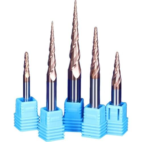 HRC55 Tungsten solid carbide Coated Tapered Taper Ball Nose End Mill cone type cnc milling cutter - HUHAO