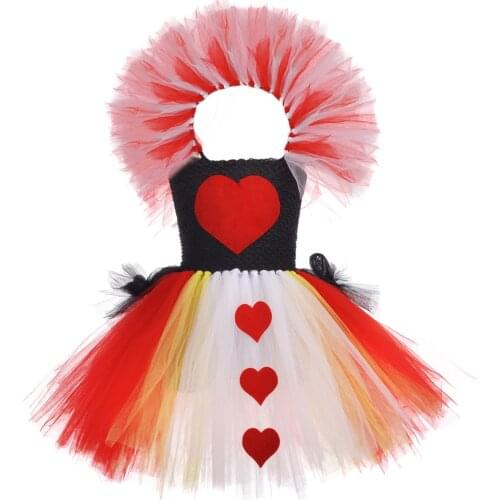 Queen Alice Cosplay Costumes for Girls Princess Tutu Dress for Kids Children Halloween Costumes Girl Christmas Dresses Red Heart