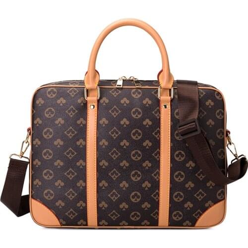 Printed Leather Business Briefcase Men/Women Messenger Tote 15 Inches Laptop Shoulder Bag Fashion Crossbody Computer Handbag