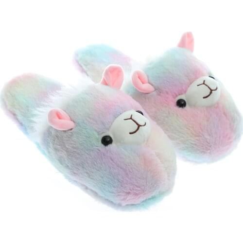 Millffy cute color Cartoon Alpacas Women Winter Home Slippers Warm Plush Indoor Shoes Anti Skid Flats House Floor woman slipper