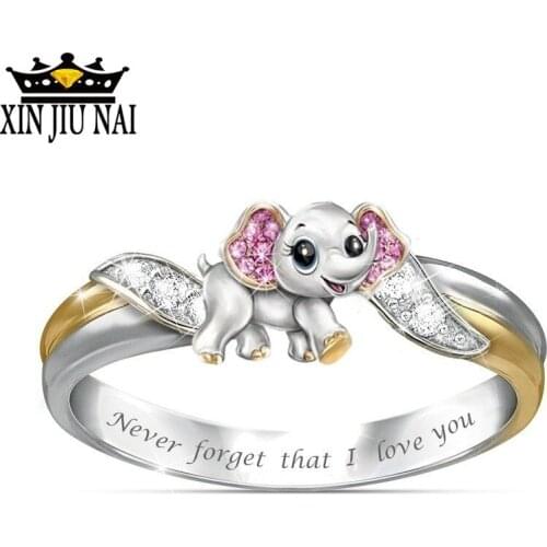 Womens Trendy Fashion Kawaii Elephant Bee Ring Wedding Anniversary Rhinestone Ms. Valentines Day Pink cute girl jewelry
