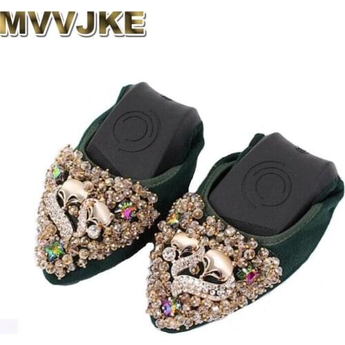 MVVJKE Plus Size Lady Pointed Toe Casual Flat Shoes Fox Designer Rhinestone Woman Leisure Flats Lady Soft Fashion Shoes