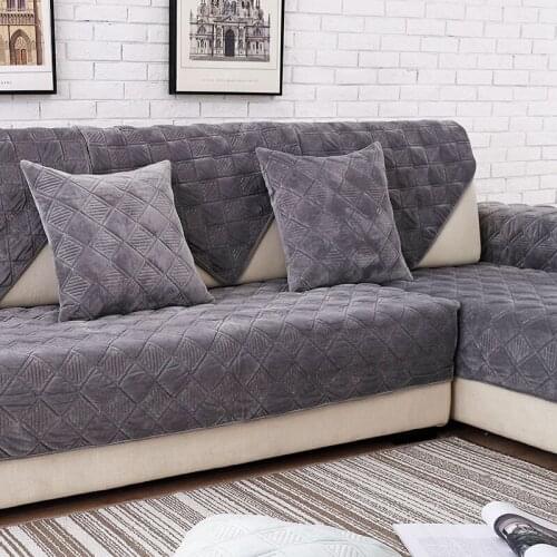 Soft Short Plush Grey Color Sofa Towel European Brief Thicken Quilted Sofa Cover Slip Resistant European Couch Cover