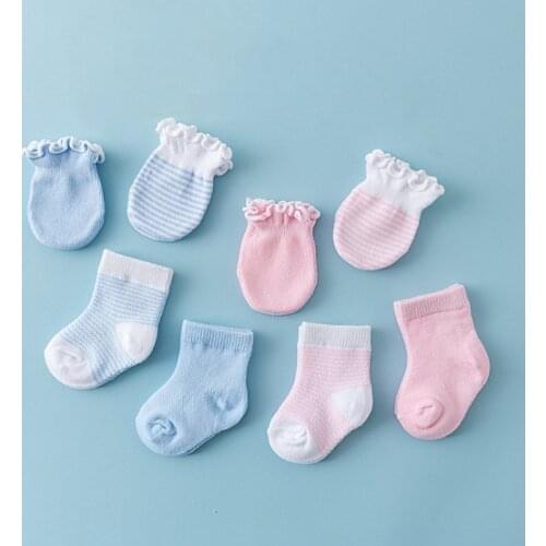 New 0-12months baby anti-scratch gloves socks set baby foot sock