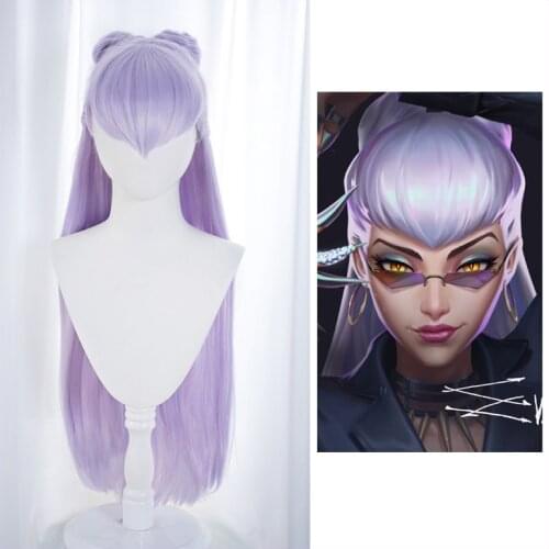 NEW KDA Evelynn Wig Buns LoL Cosplay Light Purple Synthetic Hair Long Straight Wig Women Agonys Embrace Evelynn Cosplay